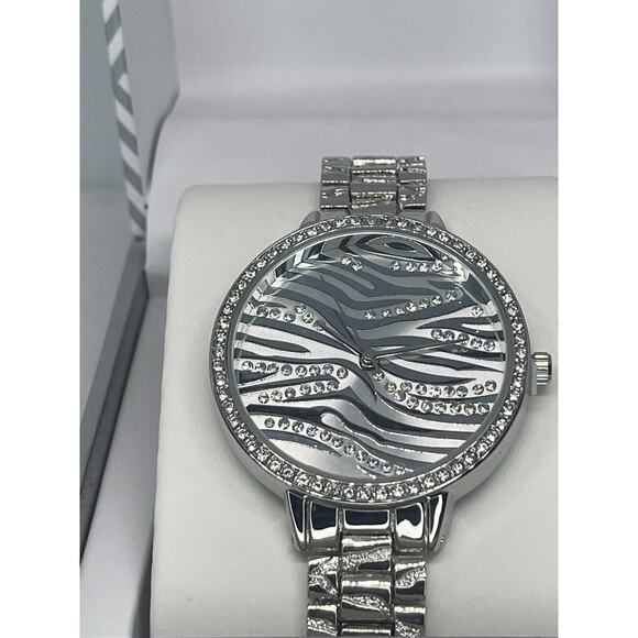 Silver Tone Crystal Bracelet Watch Zebra Print Stunning Chic Trendy Fashion NWT main image 15